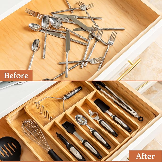 SMIRLY Silverware Drawer Organizer – Bamboo Kitchen Drawer Organizer, - Image 5