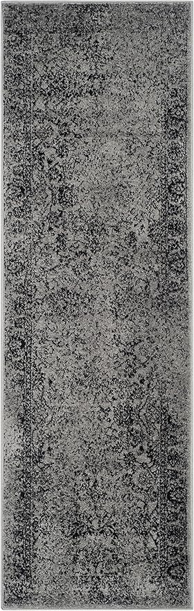 SAFAVIEH Adirondack Collection Runner Rug - 2'6" x 16', Grey & Black, Distressed Vintage Floral Design, Non-Shedding & Easy to Clean, Ideal for Hallway, Foyer, Entryway, Bedroom (ADR109B)