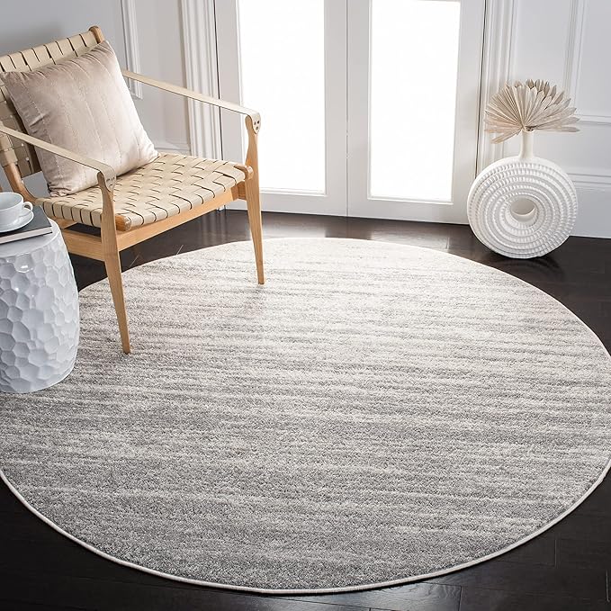 SAFAVIEH Adirondack Collection Area Rug - 7' Round, Ivory & Silver, Modern Ombre Design, Non Shedding & Easy to Clean, Ideal for Living Room, Bedroom, Office, Dining Space (ADR113B)