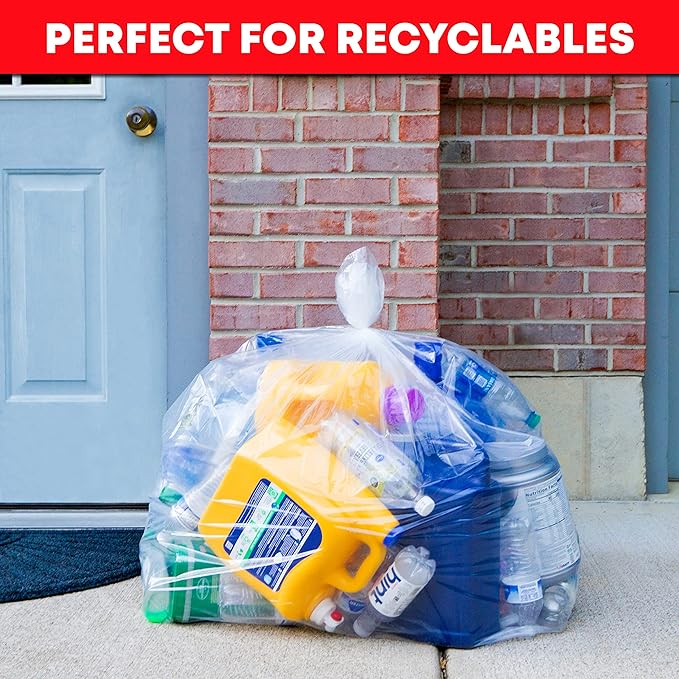 Tasker 30-33 Gallon Trash Bags Heavy Duty Clear Large Plastic Recycling Garbage - Image 4