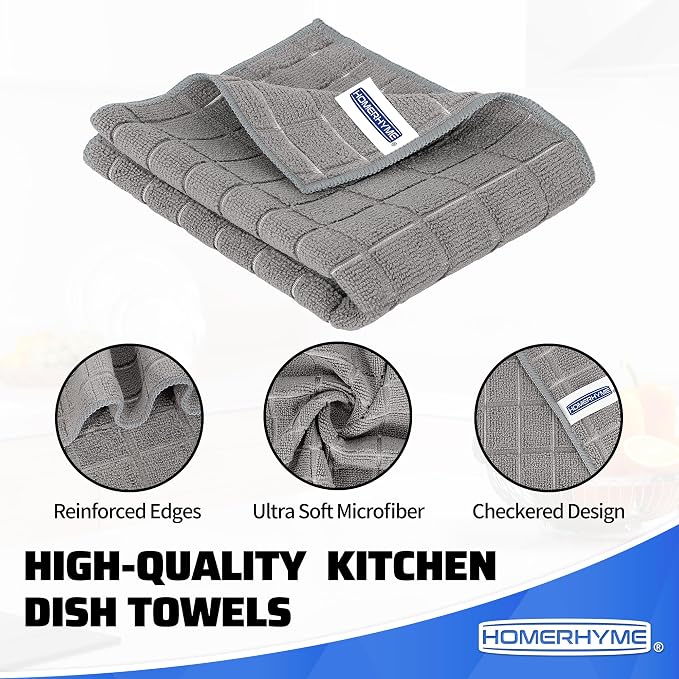 HOMERHYME Kitchen Towels, 8 Pack Microfiber Cleaning Cloth, 270 GSM Checkered - Image 2