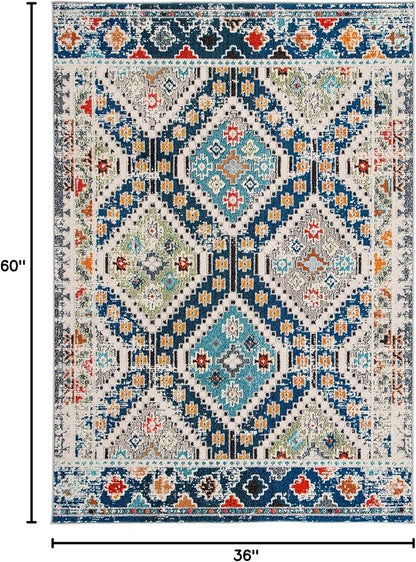 SAFAVIEH Madison Collection Accent Rug - 3' x 5', Navy & Beige, Boho Diamond Distressed Design, Non-Shedding & Easy Care, Ideal for High Traffic Areas in Entryway, Living Room, Bedroom (MAD418M)