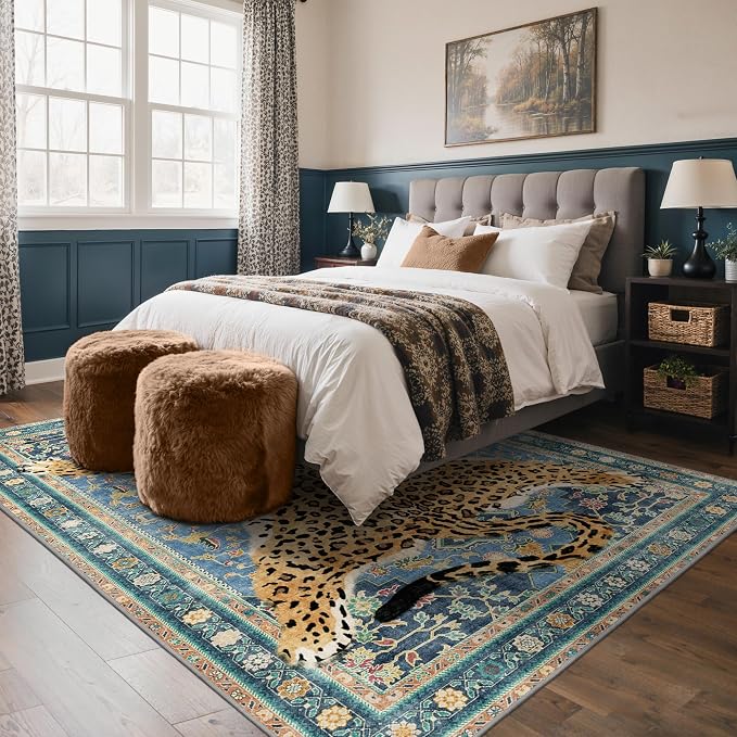 Bavni 6x9 Leopard Rug, Machine Washable Cheetah Animal Print Low Pile Boho - Image 2