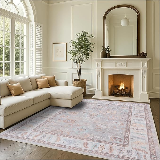 Fame Rugs Brown Modern Oushak Rug 6x9, Vintage Turkish Colorful Oriental Antique Inspired Washable Large Area Rugs, Luxury Living Room Bedroom (382MB, 6' x 9')