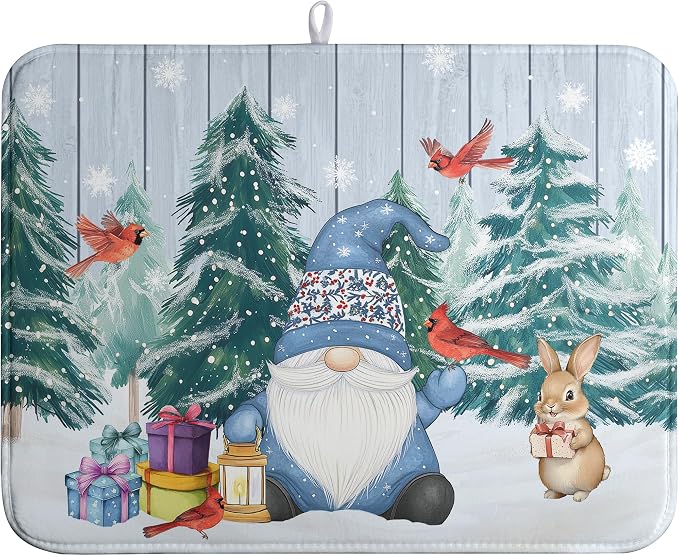 Winter Gnome Dish Drying Mat Christmas Tree Snowman Large Kitchen Mats Dish by farg