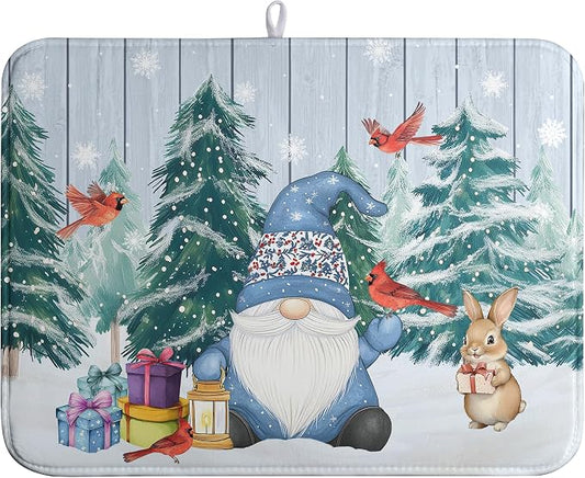 Winter Gnome Dish Drying Mat Christmas Tree Snowman Large Kitchen Mats Dish by farg