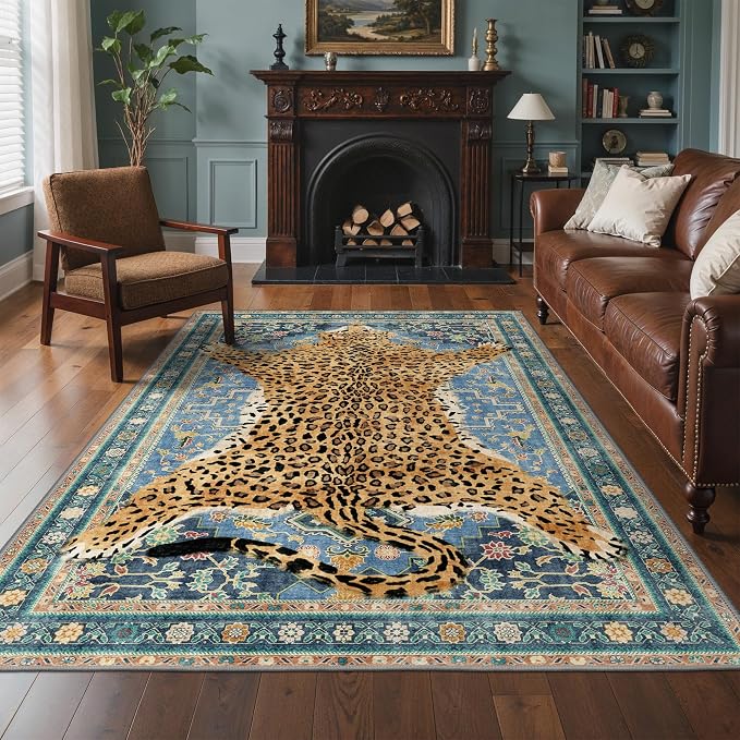 Bavni 6x9 Leopard Rug, Machine Washable Cheetah Animal Print Low Pile Boho by BAVNI