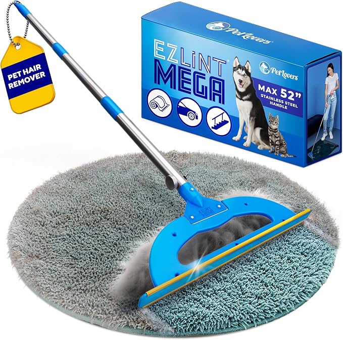 PetLovers EzLint Mega 52" Carpet Rake & Pet Hair Removal Tool – Dog & Cat Hair by PetLovers