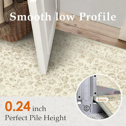 2x3 Brown Entryway Area Rug Machine Washable Door Mat Kitchen Vintage Distressed Non Slip Carpet Indoor Retro Floral Accent Throw Small Rug for Bathroom Office Bedroom Living Dining Room