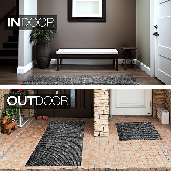 sigun Modern Non-Slip Hallway Runner Rug – Washable, Stain-Resistant & Custom Size – Durable Indoor/Outdoor Carpet for Entryway, Kitchen, Porch, Balcony, Patio & Garage – High-Traffic | Black - 4 x 18