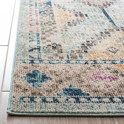 SAFAVIEH Madison Collection Area Rug - 6'7" Square, Blue & Yellow, Boho Diamond Distressed Design, Non-Shedding & Easy Care, Ideal for High Traffic Areas in Living Room, Bedroom (MAD418K)
