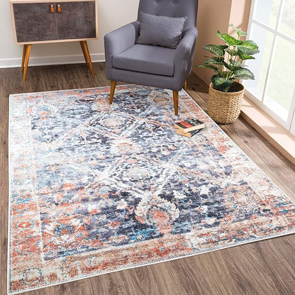 Bloom Rugs Washable Non-Slip 9' x 12' Rug - Orange/Black Traditional Area Rug for Living Room, Bedroom, Dining Room, and Kitchen - Exact Size: 9' x 12'