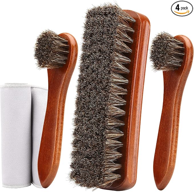4-Piece Horsehair Shoe Brush Shine Kit, Shoe Polish Kit, Leather Shoes Boot by Unekez
