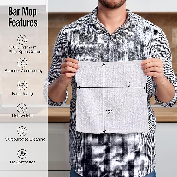 Bar Mop Cleaning Kitchen Dish Cloth Towels, 100% Cotton, Machine Washable - Image 2