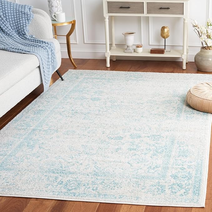 SAFAVIEH Area Rug 4x6 - Adirondack Collection - Ivory & Light Blue, Distressed Vintage Floral Design, Non-Shedding & Easy to Clean, Ideal for Living Room, Bedroom, Dining Space (ADR109L)