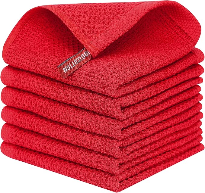 Kitinjoy 100% Cotton Kitchen Dish Cloths, 6 Pack Waffle Weave Ultra Soft by Kitinjoy