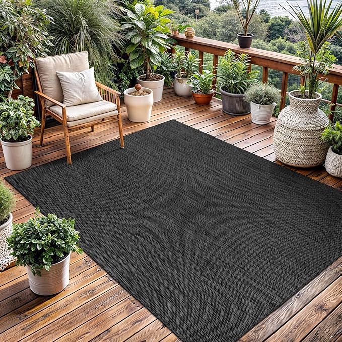 Washable Indoor Outdoor Rug 10x14 Weather Resistant Area Rugs Modern Solid for Porch Deck Balcony Backyard Patio Outside Carpet (10 X 14 Dark Grey)