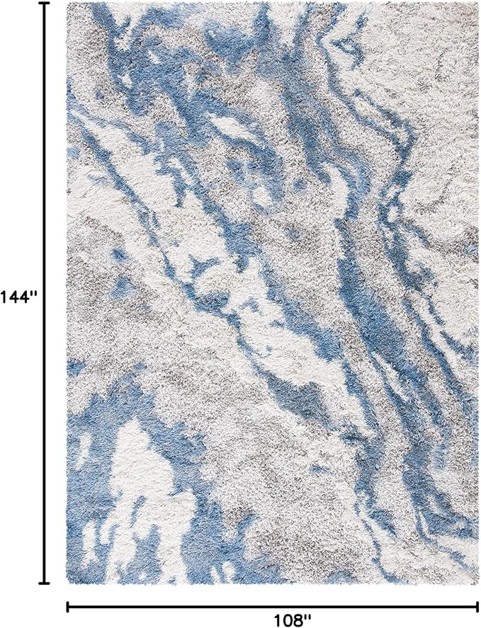 SAFAVIEH Horizon Shag Collection Area Rug - 9' x 12', Grey & Blue, Modern Abstract Design, Non-Shedding & Easy Care, 2-inch Thick Ideal for High Traffic Areas in Living Room, Bedroom (HZN890G)