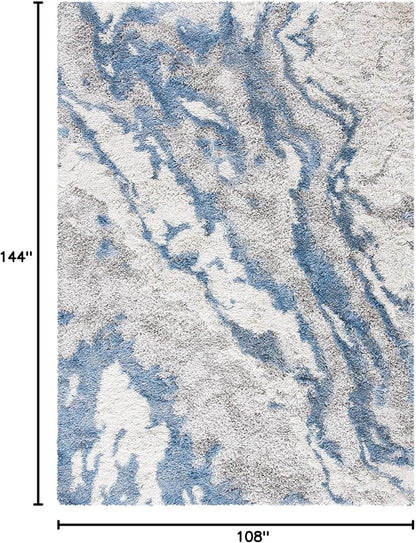 SAFAVIEH Horizon Shag Collection Area Rug - 9' x 12', Grey & Blue, Modern Abstract Design, Non-Shedding & Easy Care, 2-inch Thick Ideal for High Traffic Areas in Living Room, Bedroom (HZN890G)