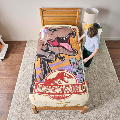 ZippySack Twin Bed Zip-Up Bedding – Super Soft Fleece Fitted Blanket with Side Pocket & Durable Zipper – Easy Bed-Making for Kids (Jurassic)
