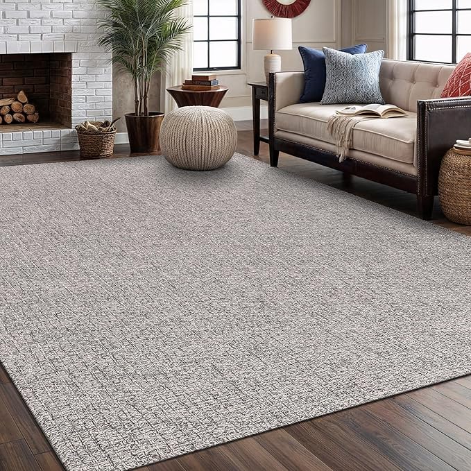 Easy Jute Rug 4x6 Indoor Outdoor Natural Rugs Solid Fiber Rug Woven Area Rug Boho Easy Clean Inside Carpet for Living Room Bedroom Dining Room Hallway or Outdoor Patio Porch (4 X 6 Silver)