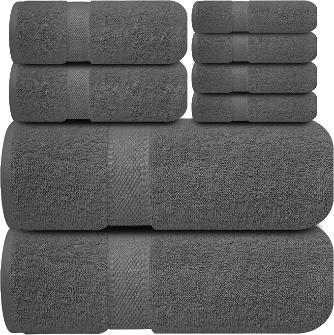 Infinitee Xclusives Luxury 100% Cotton Towel Set – 8 Piece Bathroom Towel Set – by InfiniteeXclusives
