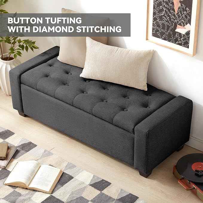 48" Ottoman with Storage, Soft Storage Ottoman Bench - Image 5