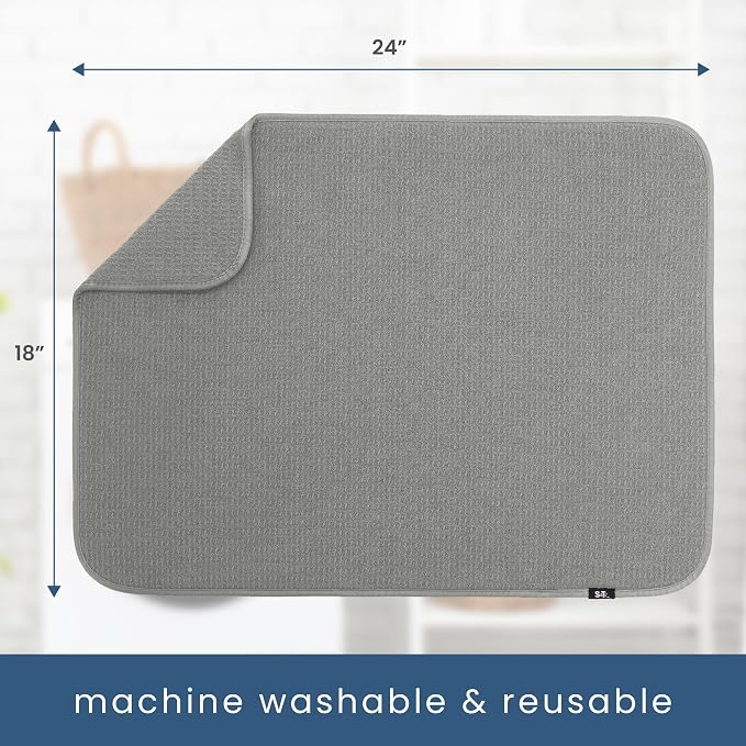 S&T INC. Dish Drying Mat XL, 18” x 24”, Absorbent Microfiber Kitchen Counter Mat - Image 6