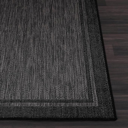 CAMILSON Indoor Outdoor Rug, 9x12 Bordered Dark Grey Black Modern Large Area Rugs for Indoor and Outdoor Patios, Kitchen and Hallway Mats, Washable Porch Deck Outside Carpet (Bordered Black, 9 x 12)