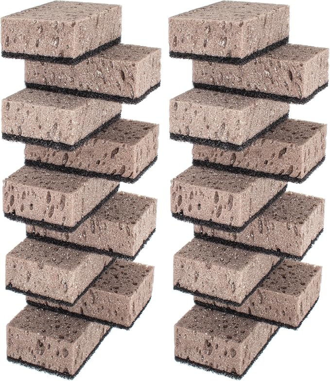Taupe Multi Use Scrub Sponges. Made in Europe. 18 Pack, 4.3x2.8x1.4 inches. by Okleen