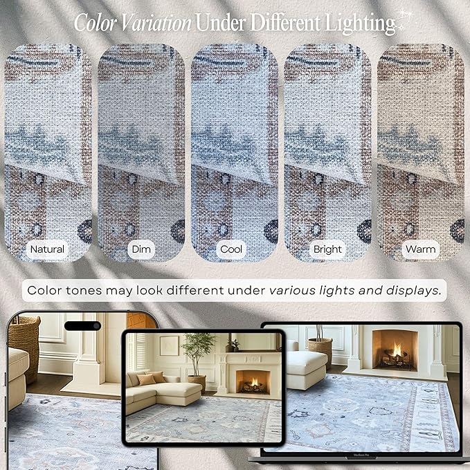 Fame Rugs Gray Modern Oushak Rug 8x10, Vintage Turkish Colorful Oriental Washable Antique Inspired Large Area Rugs, Luxury Living Room Bedroom (Gbeige, 7'6 x 10')