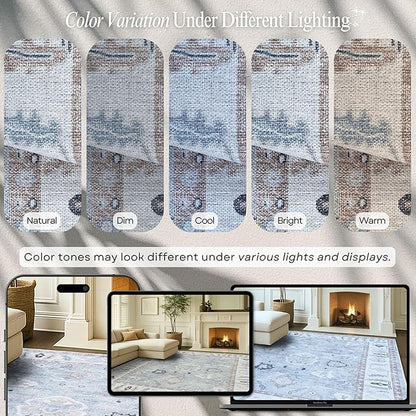 Fame Rugs Gray Modern Oushak Rug 8x10, Vintage Turkish Colorful Oriental Washable Antique Inspired Large Area Rugs, Luxury Living Room Bedroom (Gbeige, 7'6 x 10')