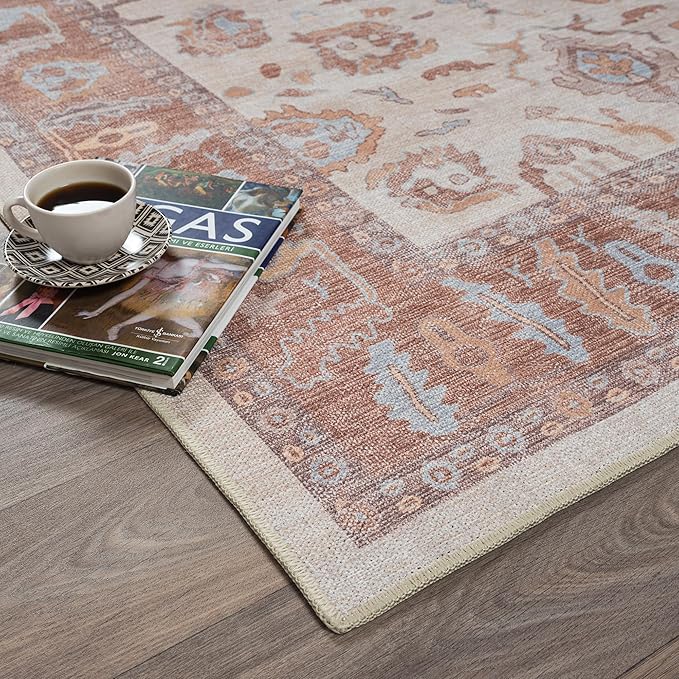 Fame Rugs Brown Modern Oushak Rug 3x5, Washable Vintage Turkish Colorful Oriental Antique Inspired Foldable Small Area Rugs, Luxury Living Room Bedroom (383BB, 2'6" x 5')