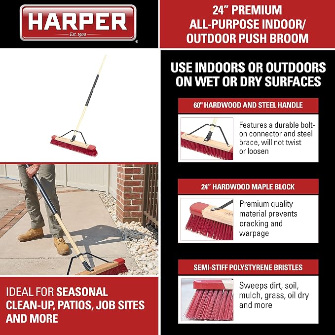 Harper 24 Inch Premium Indoor/Outdoor Wet/Dry, Mulch All-Purpose Push Broom - Image 2