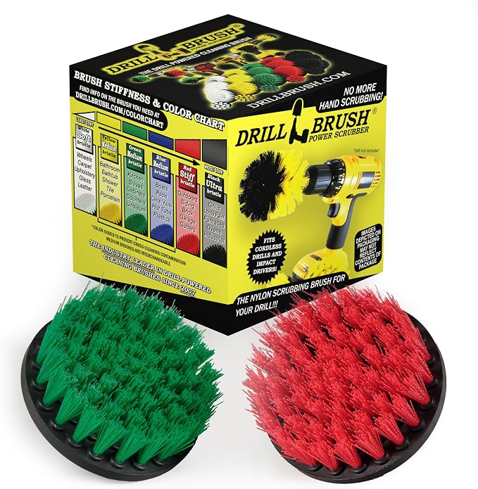 Drill Brush - Indoor/Outdoor Medium and Stiff 4-inch Round - Spin Brush - Combo by Drillbrush