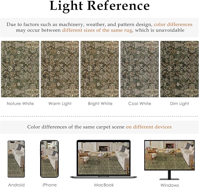 8x10 Area Rug for Living Room Green Brown Vintage Washable Bedroom Carpet Traditional Distressed Soft Non Slip Indoor Large Accent Rug Retro Thin Low Pile Floor Cover for Dining Room Playroom