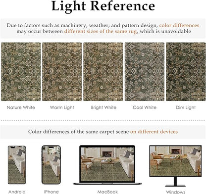 8x10 Area Rug for Living Room Green Brown Vintage Washable Bedroom Carpet Traditional Distressed Soft Non Slip Indoor Large Accent Rug Retro Thin Low Pile Floor Cover for Dining Room Playroom