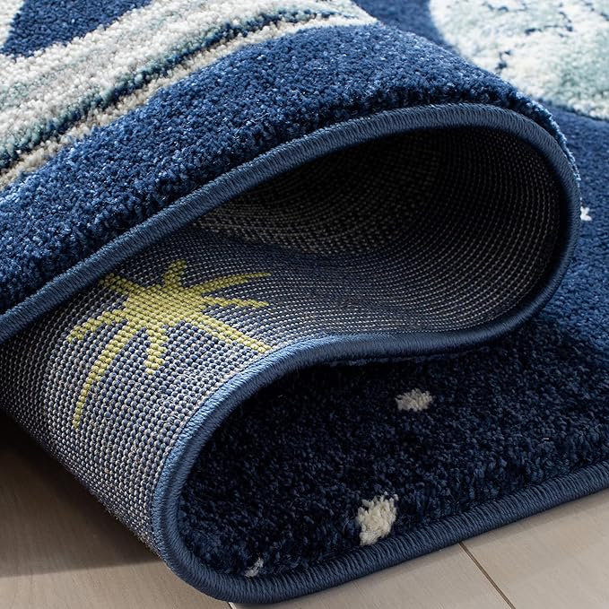 SAFAVIEH Carousel Kids Collection Area Rug - 5'3" Square, Navy & Ivory, Non-Shedding & Easy Care, Ideal for High Traffic Areas for Boys & Girls in Playroom, Nursery, Bedroom (CRK103N)