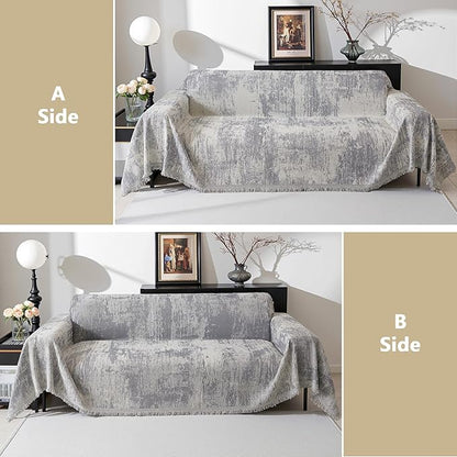 MEETSKY Couch Cover for Sectional Sofa Set Abstract Geometric Chenille Sofa Cover Washable for Dog Friendly, Couch Cover 3 Seat Couch Protector Multi-Use Blanket for Living Room, 91"x150", Light Grey