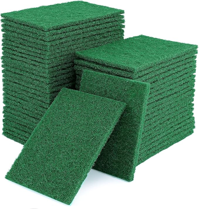 100 Pcs Scouring Pads, Heavy Duty Scour Pads, 4 x 5.95 inch Reusable Green by IJRPLM
