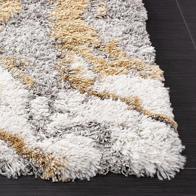 SAFAVIEH Horizon Shag Collection Area Rug - 8' Square, Grey & Gold, Modern Abstract Design, Non-Shedding & Easy Care, 2.6-inch Thick Ideal for High Traffic Areas in Living Room, Bedroom (HZN890D)