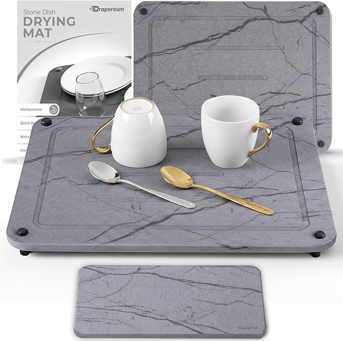 Stone Drying Mat for Kitchen Counter + Sink Caddy | 15.7"x11.8" Diatomaceous by Dropereum