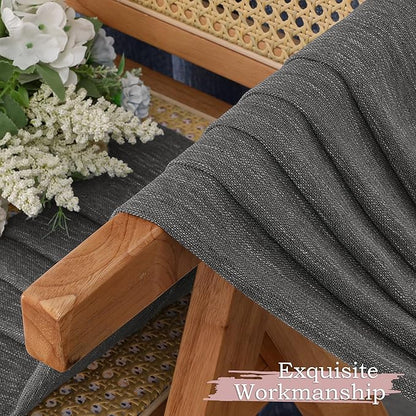 Simplebrand Grey Faux Linen Textured Semi Sheer Curtains 96 Inches Long 2 Panels Set, Light Filtering Soft Thick Farmhouse Curtains Window Treatment for Bedroom/Living Room/Dining Room, 50 x 96 Inch