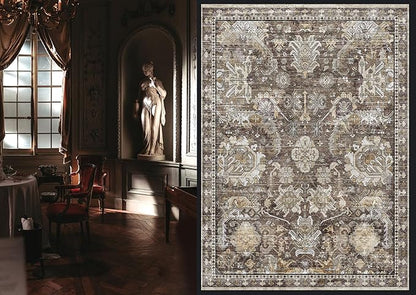 RUGSURE Washable Area Rugs - Perfect for Living Room, Bedroom, Kids Room, Nursery - Stain & Water Resistant Non-Slip, Pet & Child Friendly, Vintage Tribal Area Rugs (Ivory, 6' x 9')