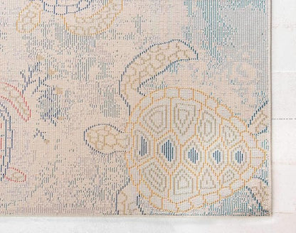 Unique Loom Positano Collection Coastal Modern Turtles Beige Area Rug (4' x 6')