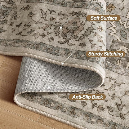 Tangsoo 2x10 Washable Runner Rug for Hallways, Non Slip Vintage Runner Rug, Soft Low Pile Long Runner, Print Distressed Grey Carpet Runners for Kitchen Bedroom Entryway Bathroom Living Room