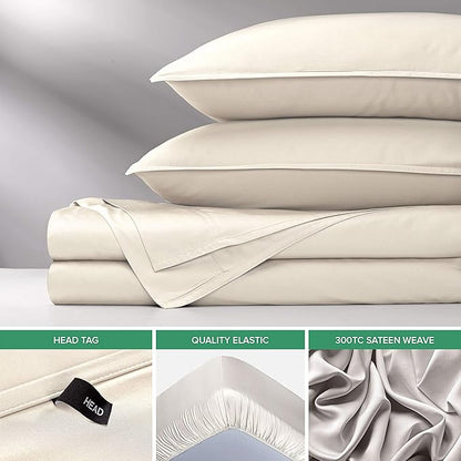 Pure Bamboo King Sheets, Genuine 100% Organic Viscose Derived from Bamboo Bed Sheet Set, Luxuriously Soft & Cooling, Double Stitching, 2 Year Quality Promise (King, Ivory)