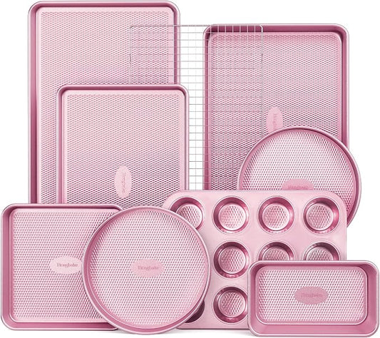 HONGBAKE 9-Piece Baking Pans Set Nonstick, Stackable Non Toxic Bakeware Sets by HONGBAKE