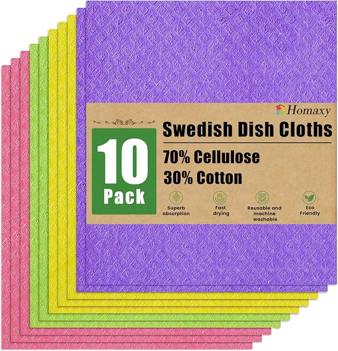 Homaxy Swedish Dishcloths for Kitchen, 10 Pack Reusable and Washable Cellulose by Homaxy