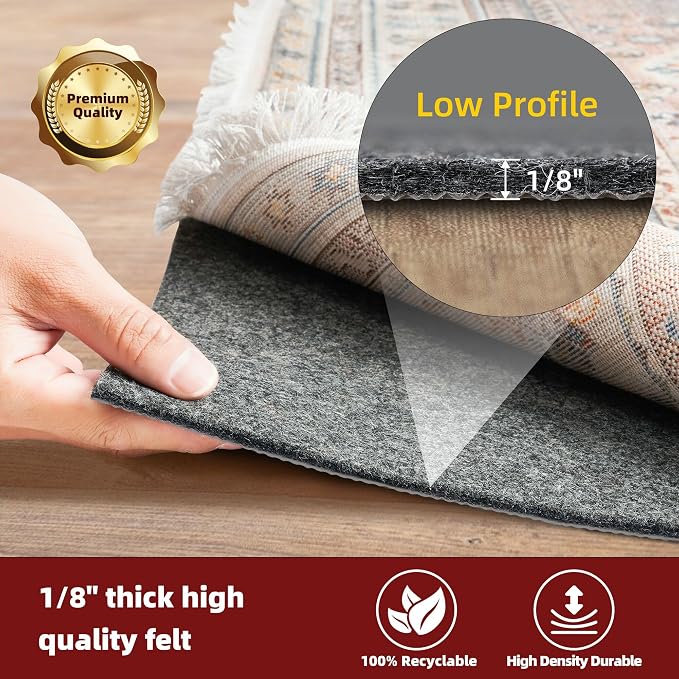 BAGAIL Felt and Natural Rubber Backing Rug Pads 1/8” Thick, Round 6 Feet Non - Image 3